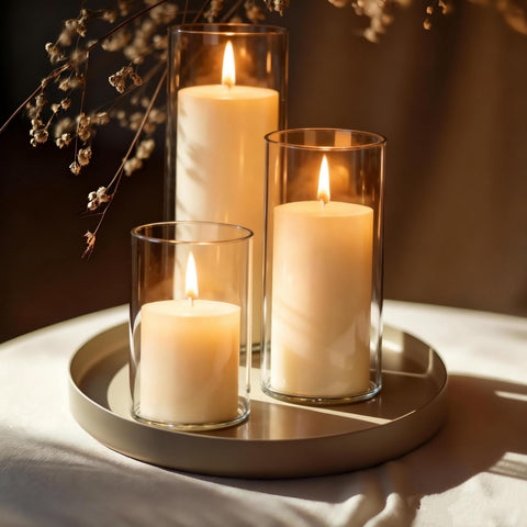 UDU white pillar candle, 4in height, ideal for elegant centerpieces.