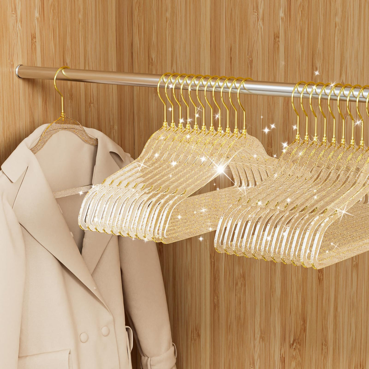 UEAKPIC clear glitter hangers for a 50-pack that keeps your closet organized.