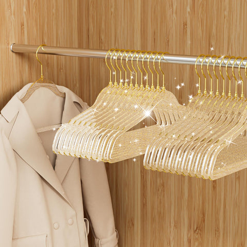 UEAKPIC clear glitter hangers for a 50-pack that keeps your closet organized.