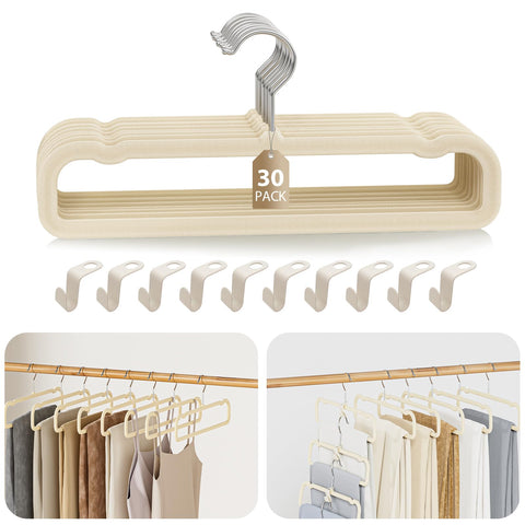 UEAKPIC Velvet Felt Pants Hangers Ivory front view for compact space-saving organization