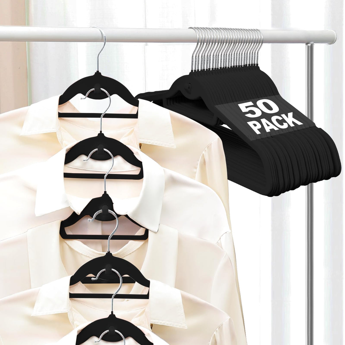 UEAKPIC velvet stackable 50-pack hanger saves closet space and organizes outfits.