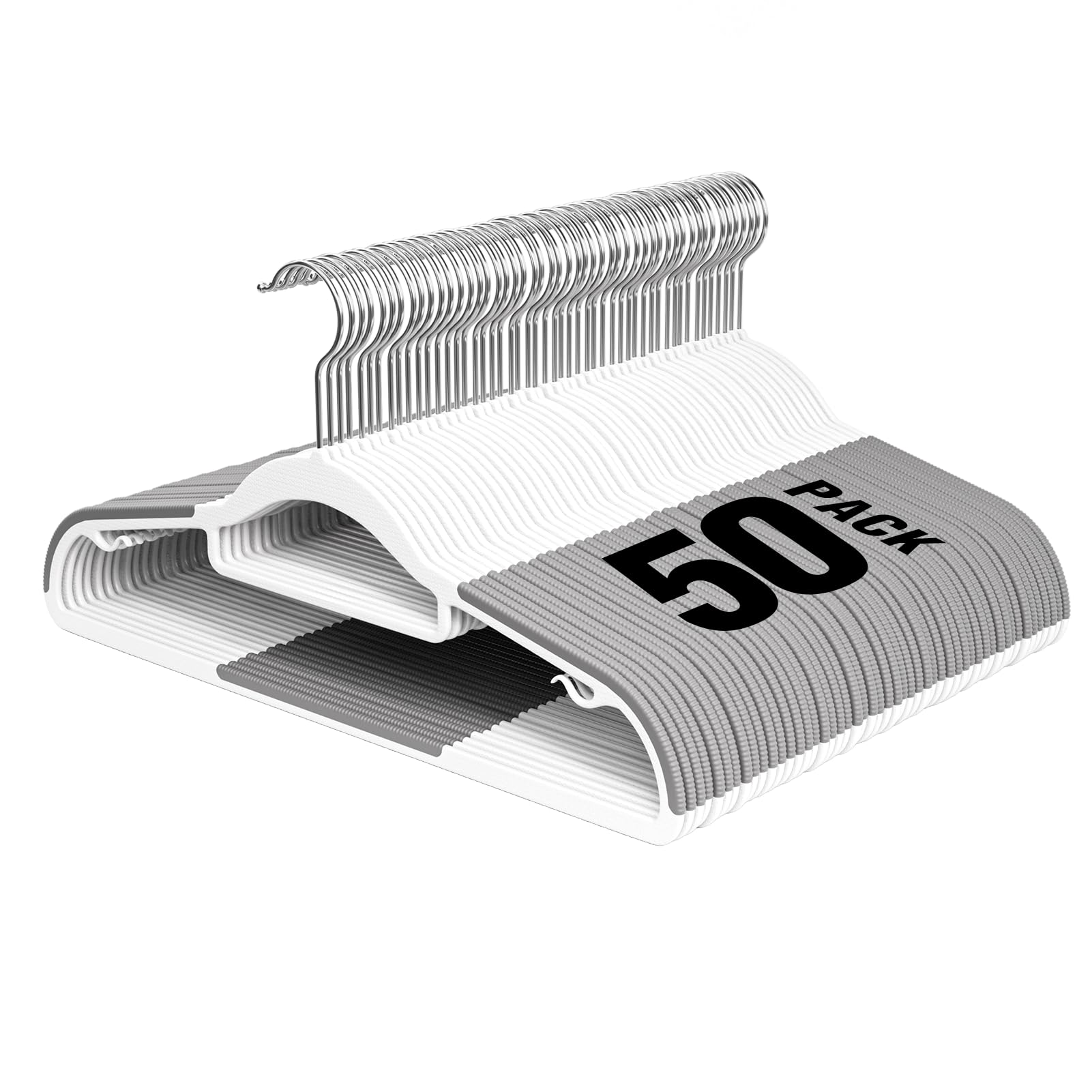 UEAKPIC plastic hanger with a 16.5 inch profile keeps coats and shirts organized.