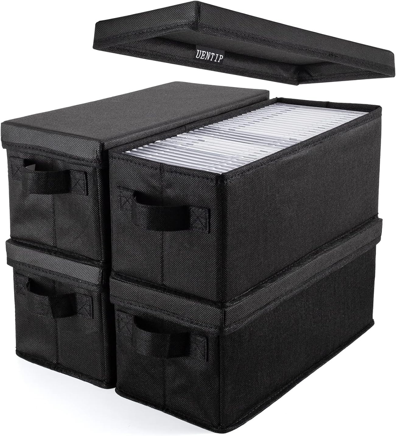 UENTIP CD storage boxes pack 4 black for neat media organization
