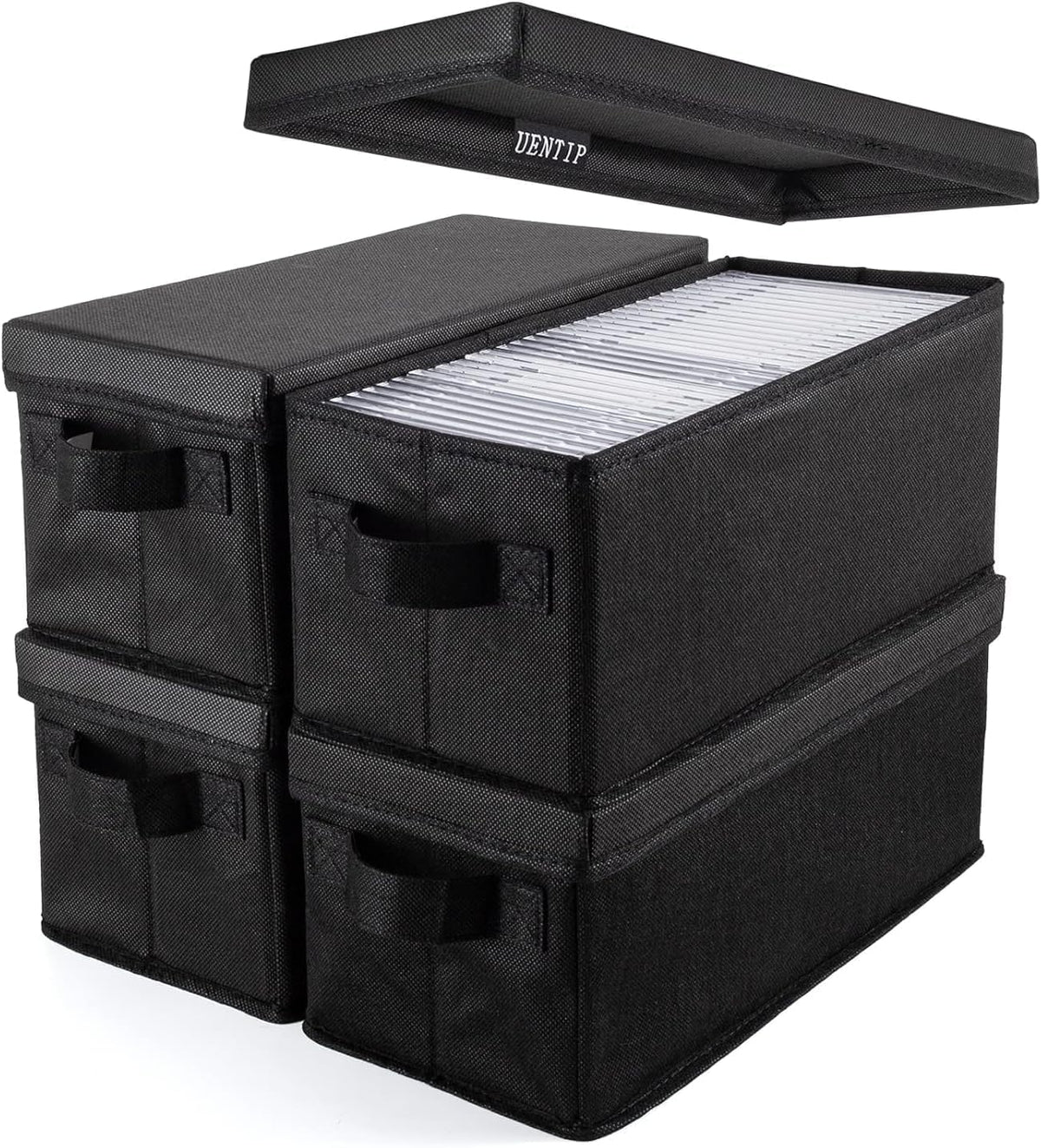 UENTIP CD storage boxes pack 4 black for neat media organization