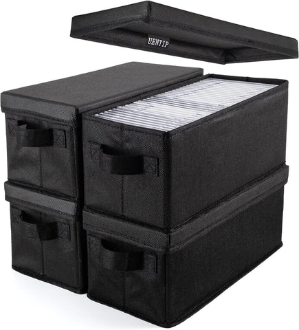 UENTIP CD storage boxes pack 4 black for neat media organization