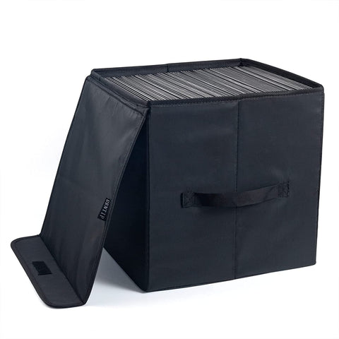 UENTIP vinyl storage box in black front view showing sleek design and lid protection.