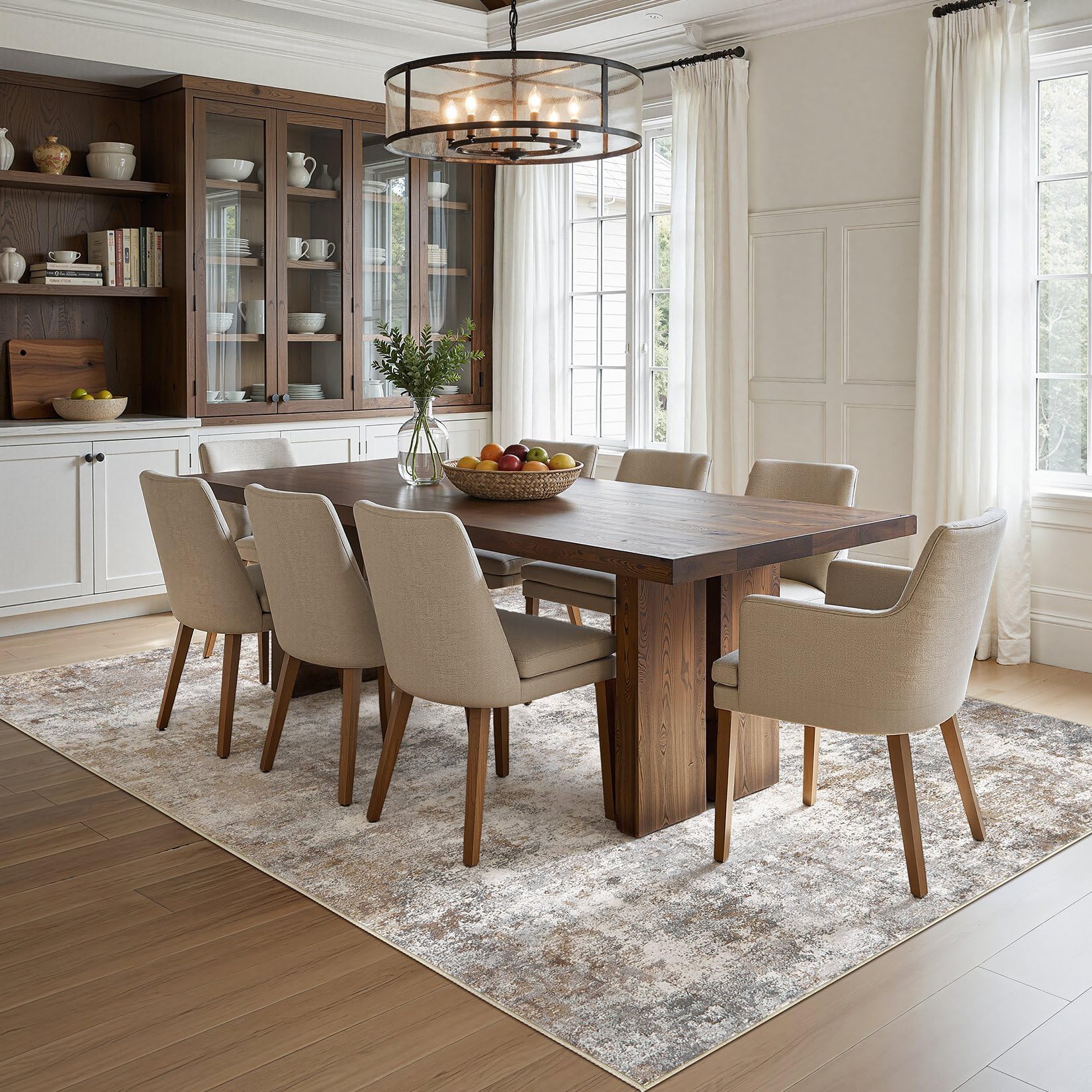 Machine washable rug with easy cleaning and surface dirt control.