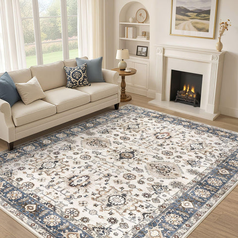 UESRUGS area rug with vintage pattern in blue enhance living room decor