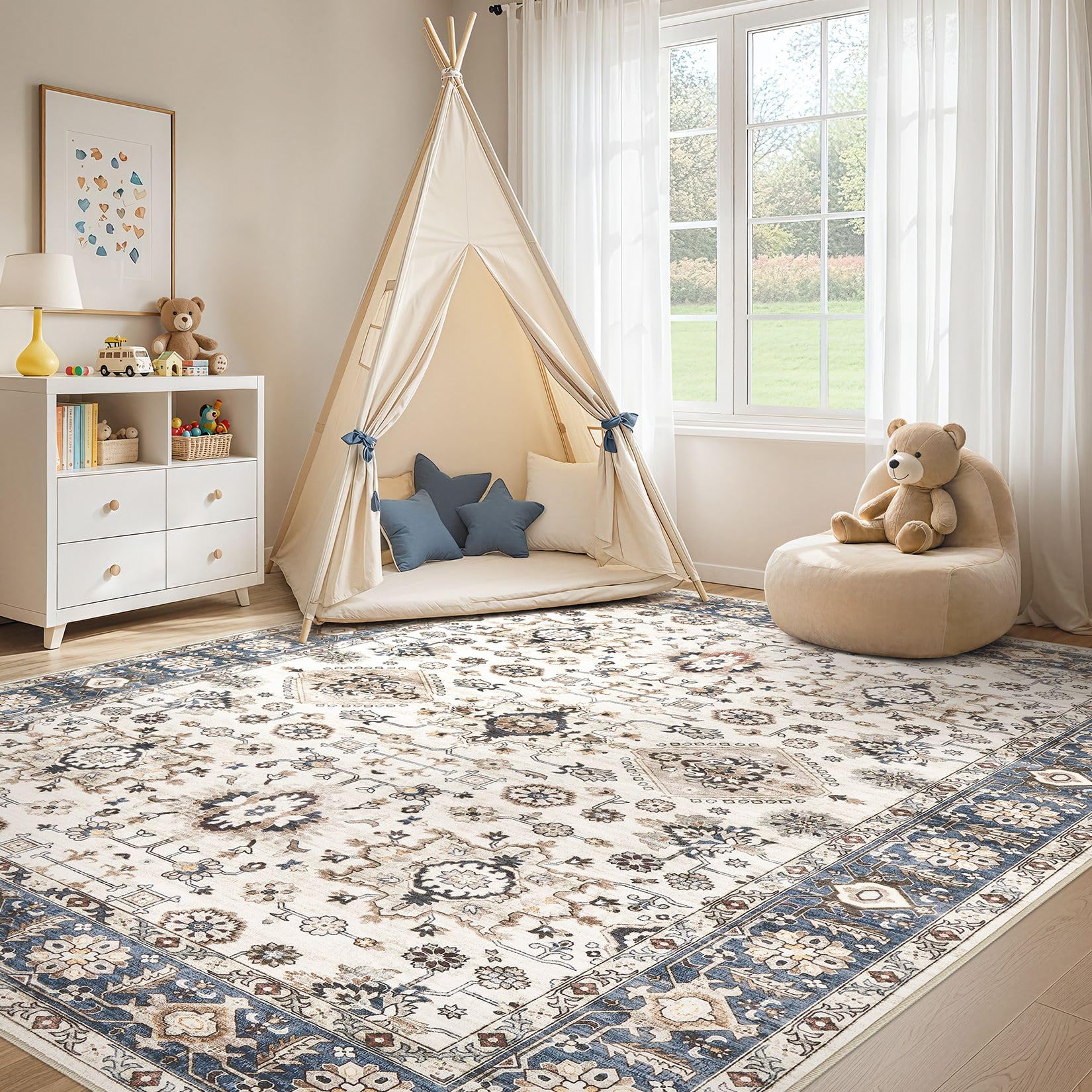UESRUGS brown-blue color variant adds rustic yet contemporary feel