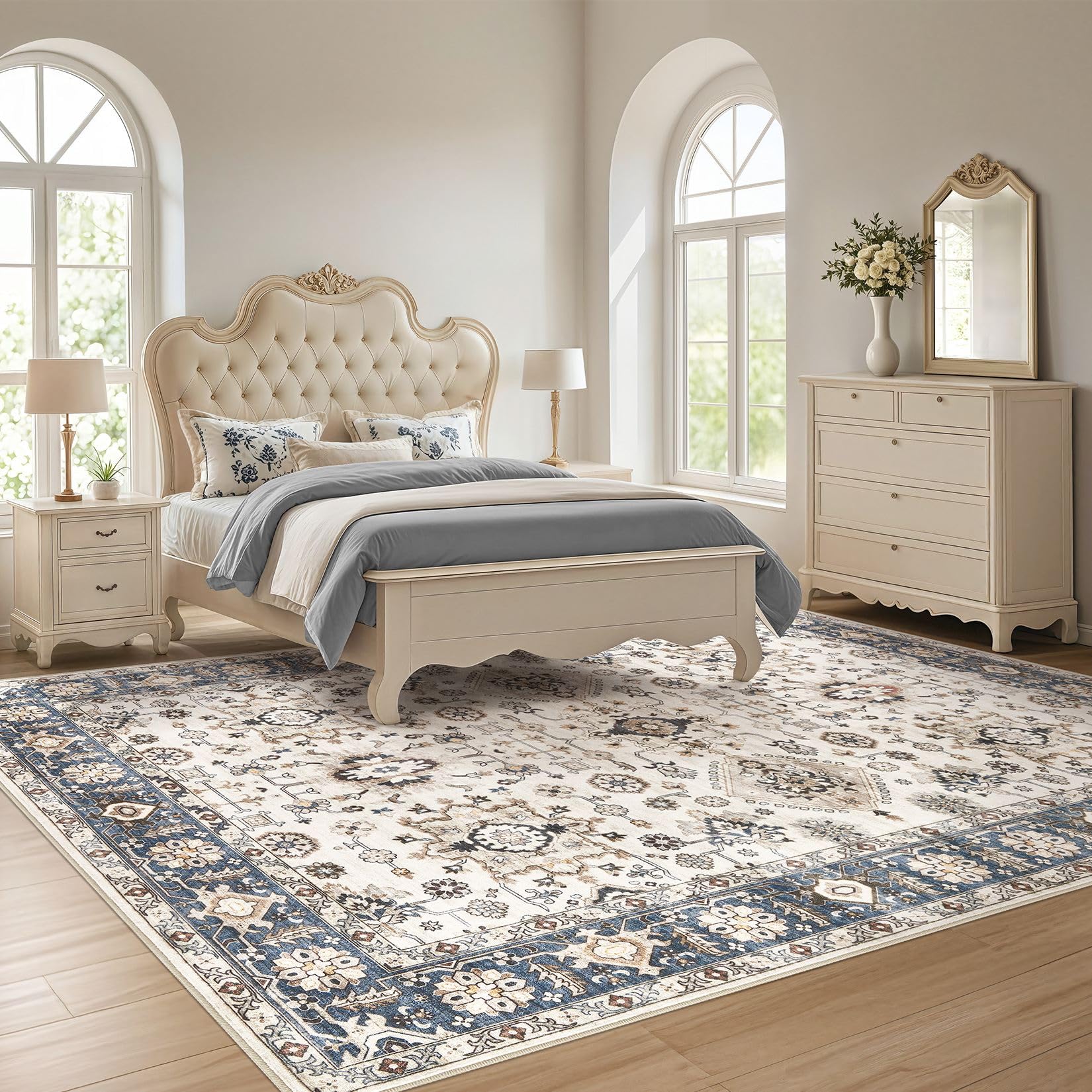 UESRUGS living room setup blue rug complements modern decor and coziness