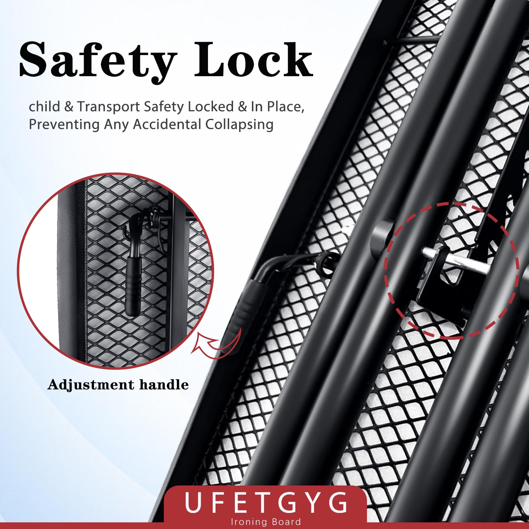 UFETGYG sturdy steel legs keep ironing steady.