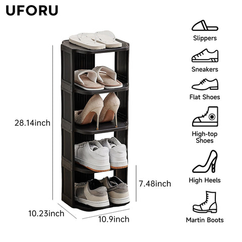 UFORU vertical shoe organizer fits narrow closets for neat footwear display.