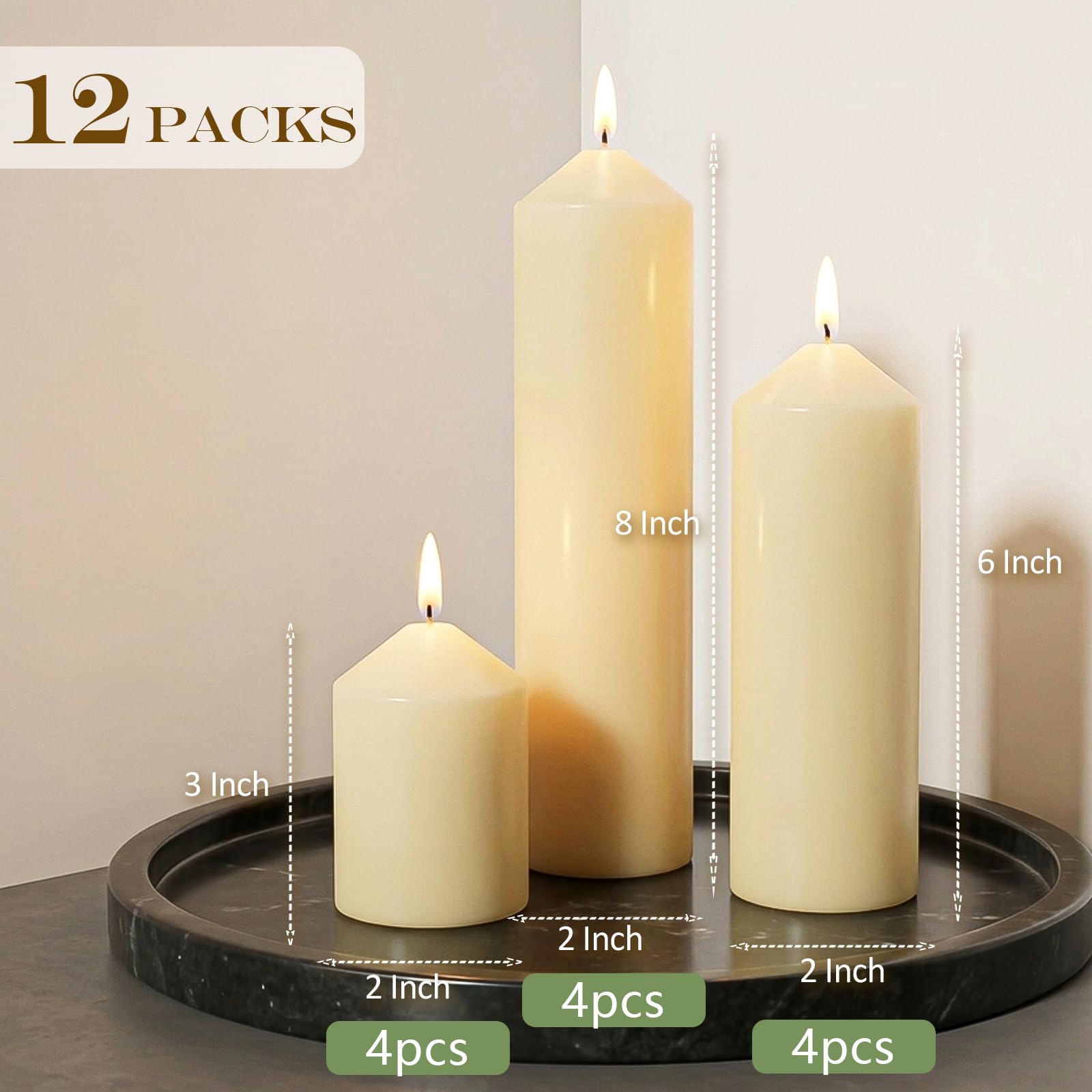 UGBEM ivory pillar candle 2x6 inch long burn for tablescapes