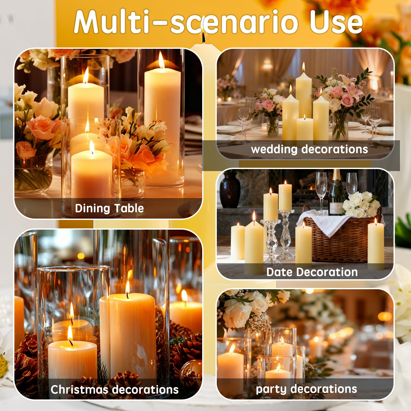 UGBEM ivory pillar candles on dining table setup for elegant meals