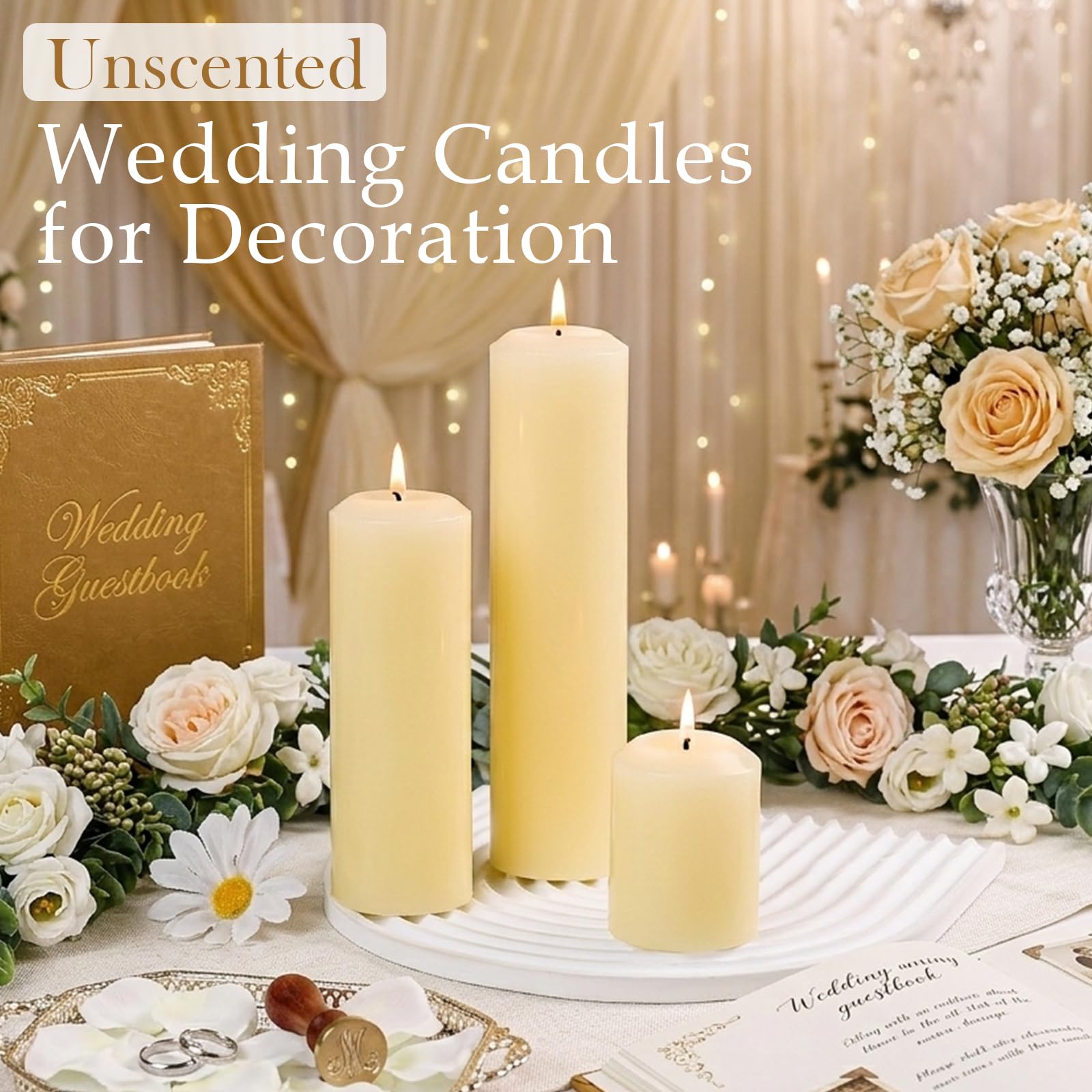 UGBEM ivory pillar candles in hurricane holder for dramatic glow