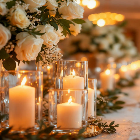 UGBEM ivory pillar candles along wedding aisle line for romance