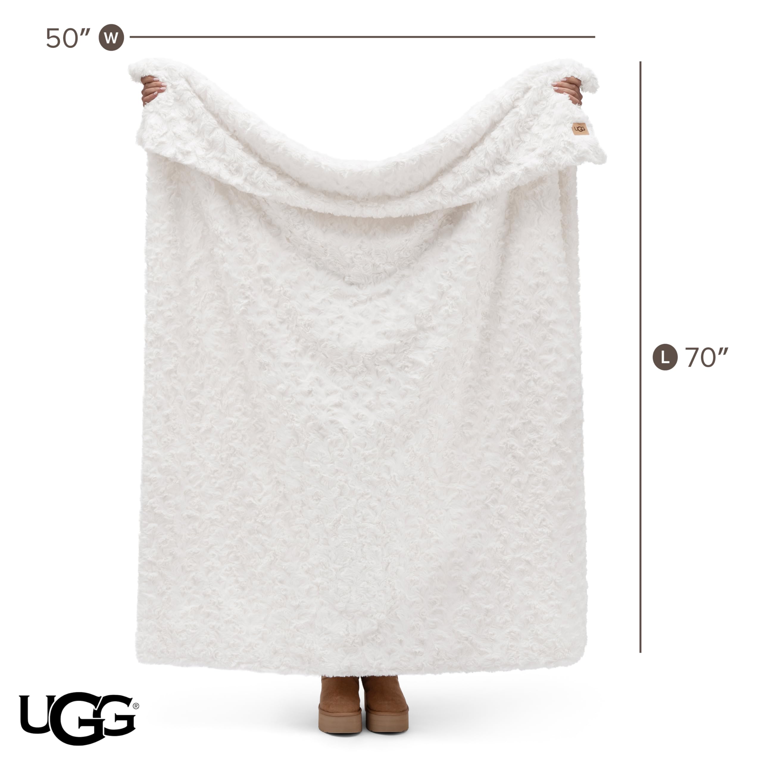 UGG Adalee blanket measures 50x70 for versatile draping and display.
