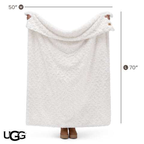 UGG Adalee blanket measures 50x70 for versatile draping and display.