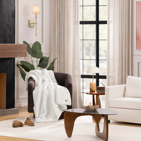 UGG Euphoria plush faux fur throw back view shows soft backing for cozy seating
