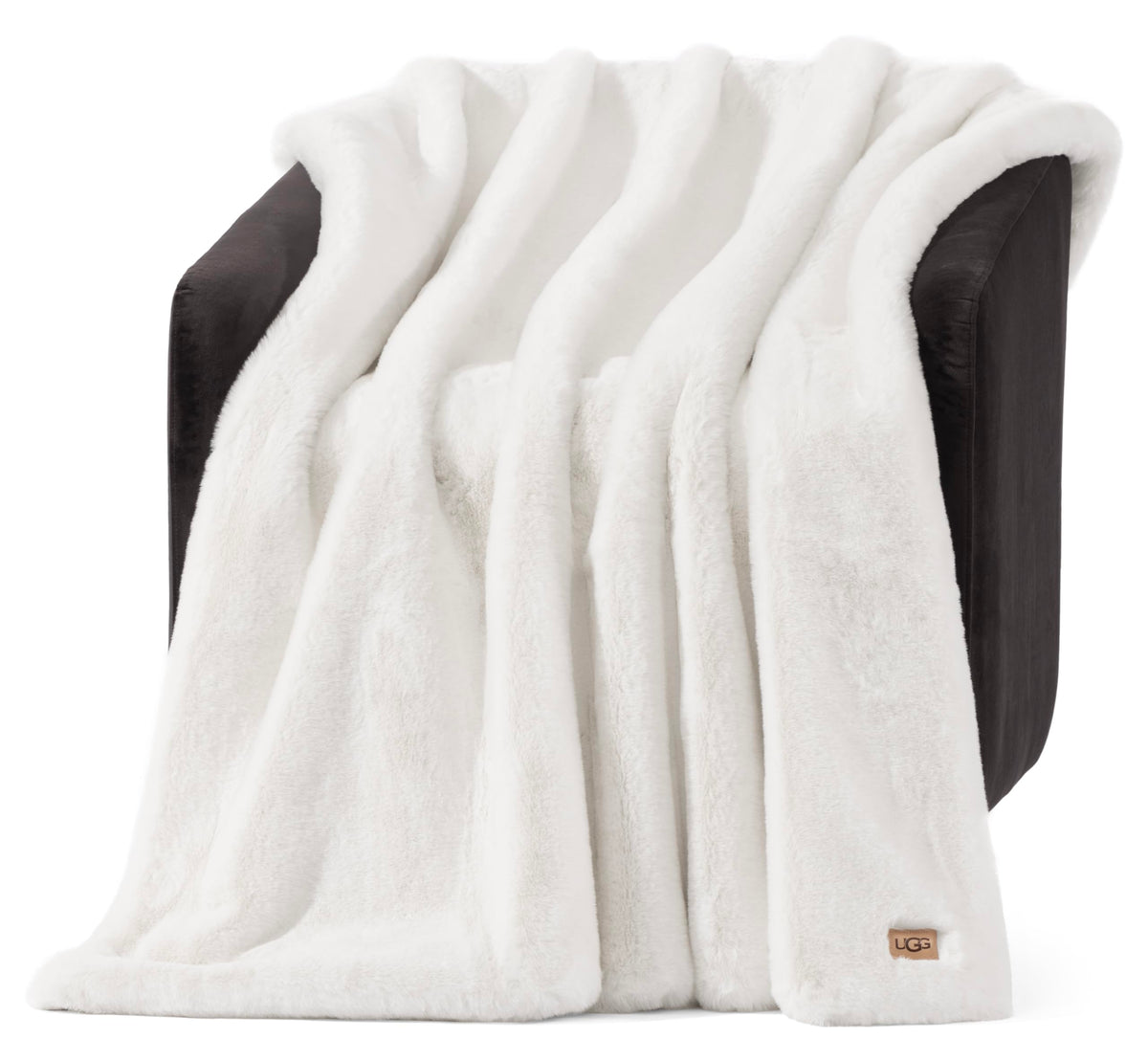 UGG Euphoria plush faux fur throw front view, adds luxurious warmth to your sofa