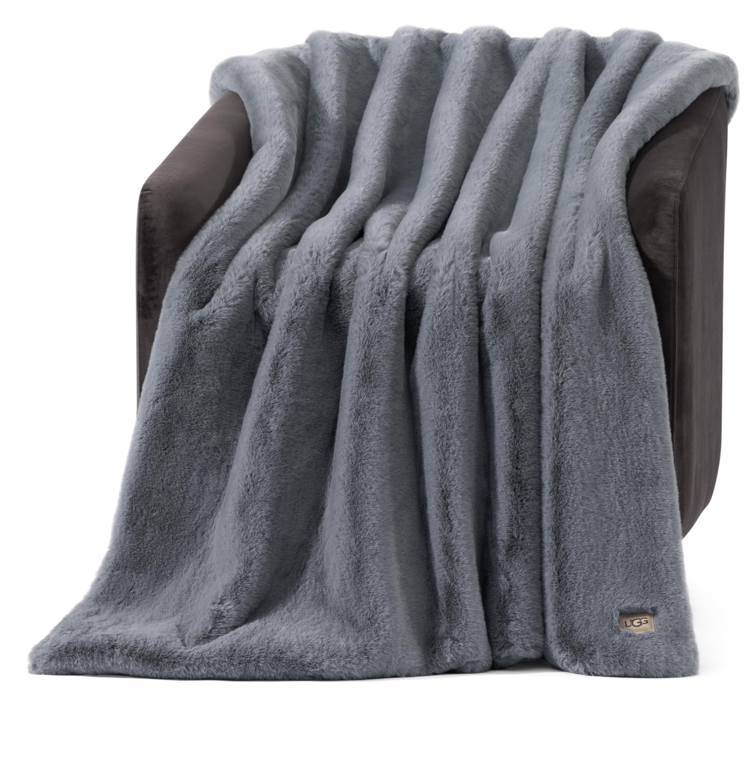 UGG Euphoria plush faux fur throw front view, ideal for cozy couch warmth.