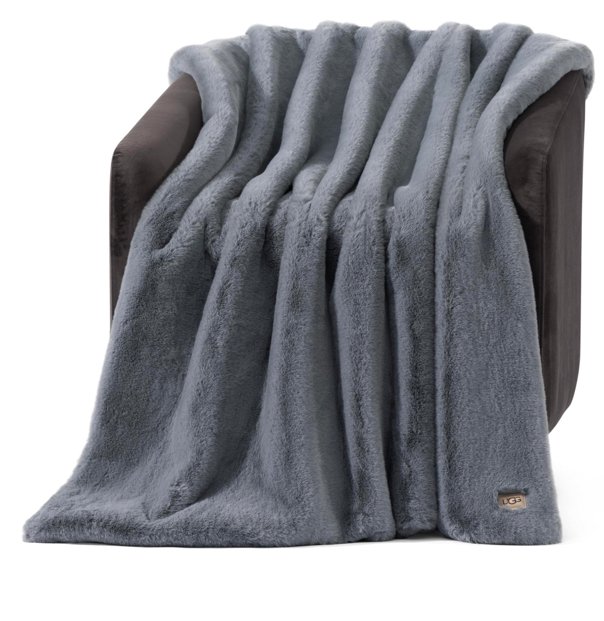 UGG Euphoria plush faux fur throw front view, ideal for cozy couch warmth.