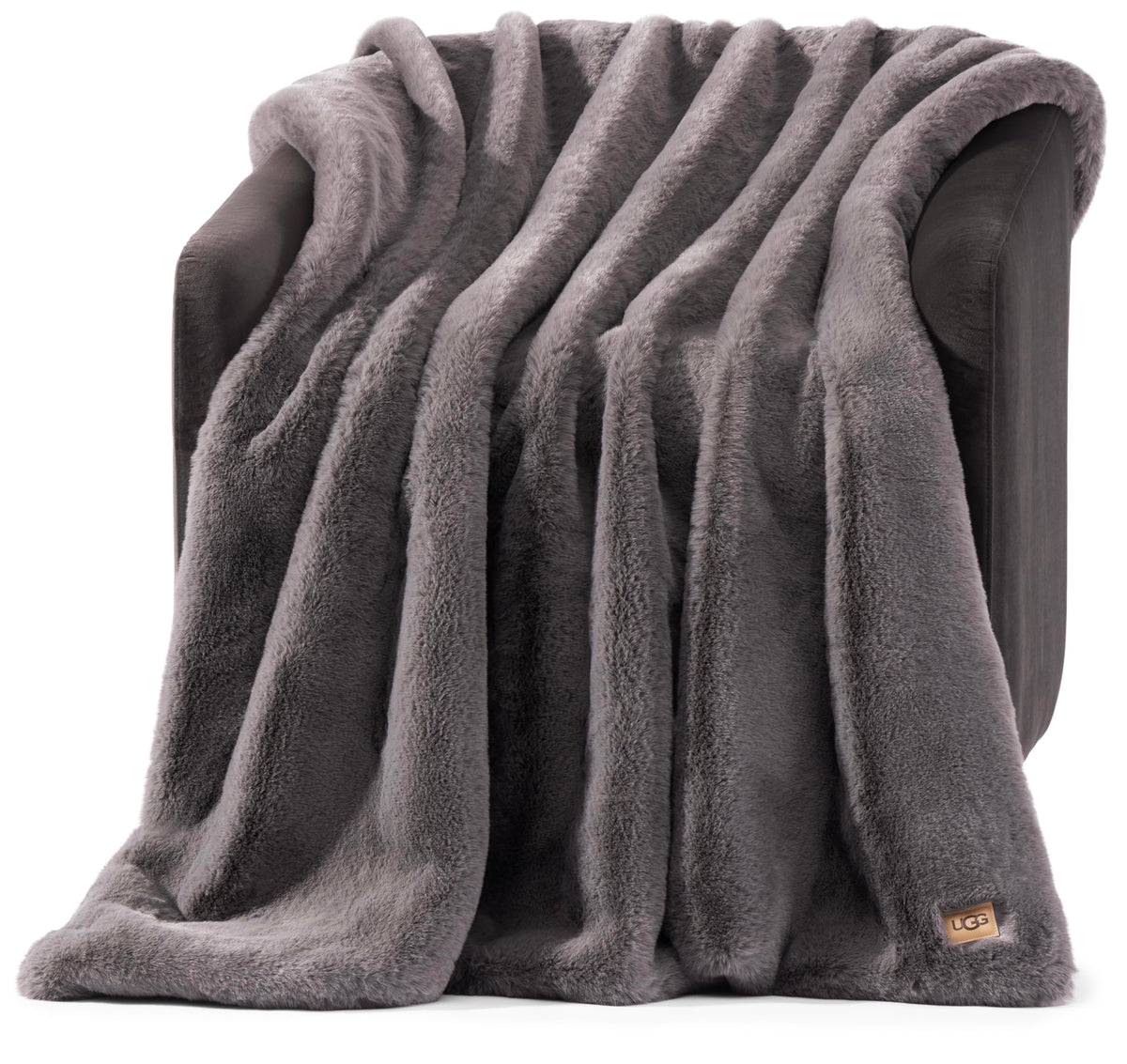 UGG Euphoria throw front plush fur texture adds luxurious warmth to seating.