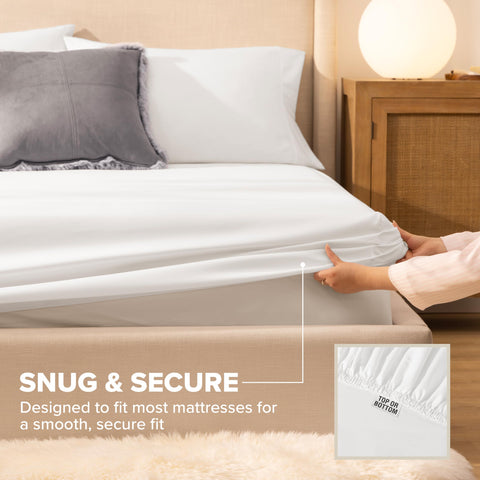 UGG Hedi King Sheet Set cooling fabric helps regulate warmth for hot sleepers.