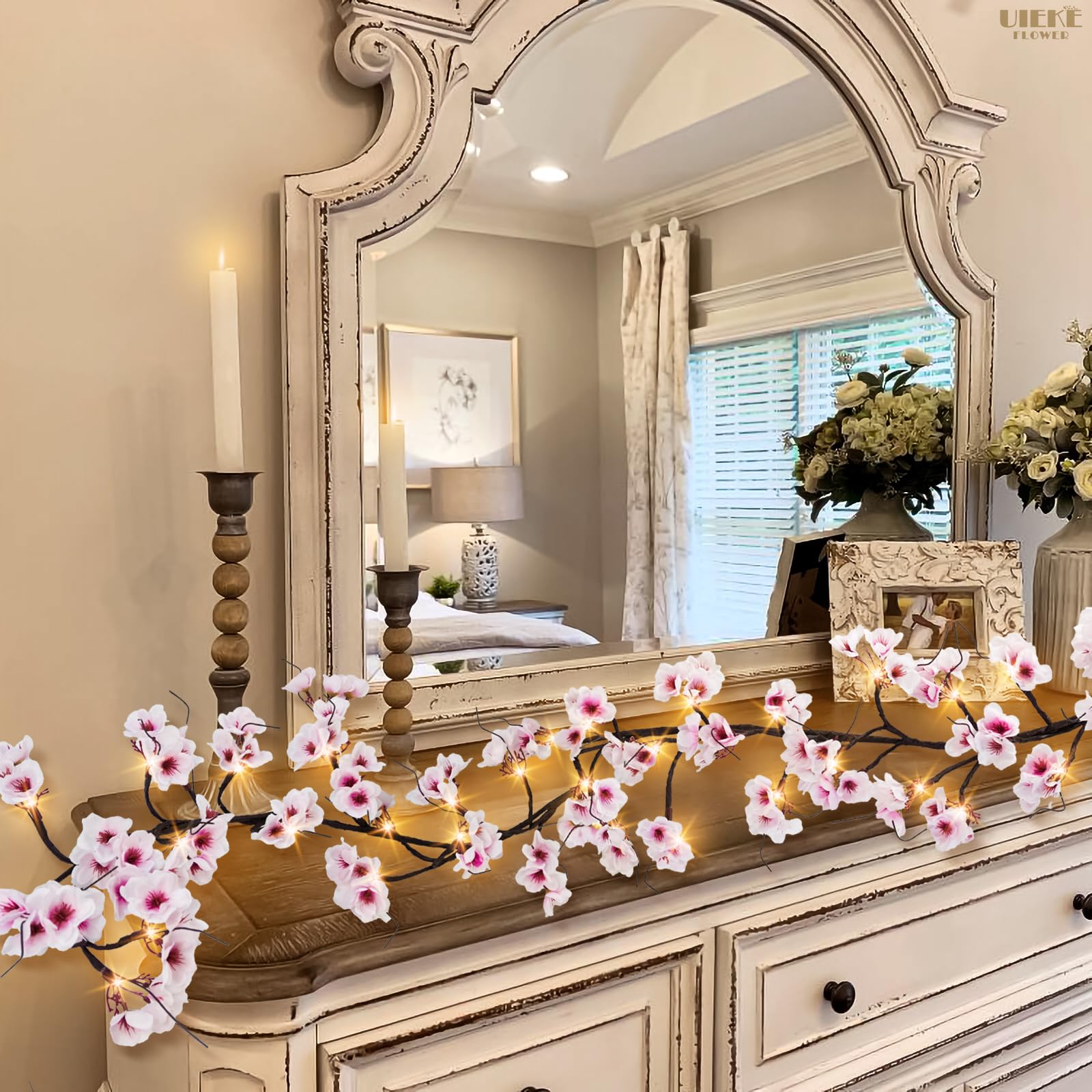Uieke indoor outdoor-friendly garland brightens walls, banisters, and tables.