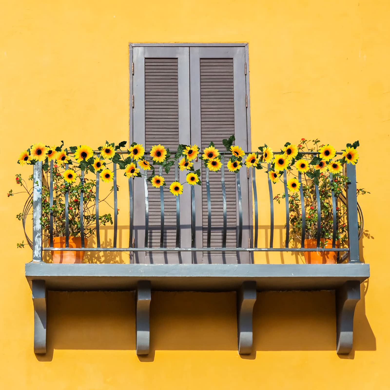 Uieke silk sunflowers with green leaves add timeless home décor