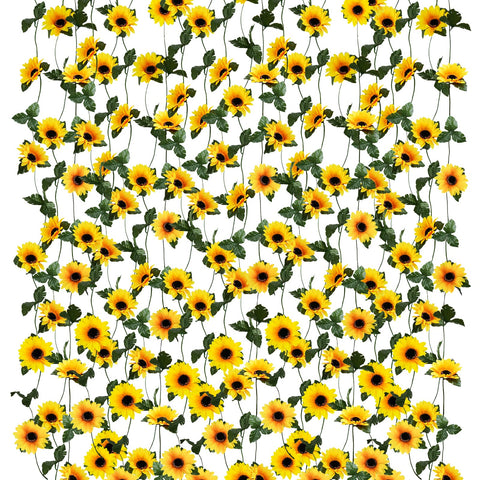 Uieke sunflowers garland close-up showing 8cm flower heads for a natural look