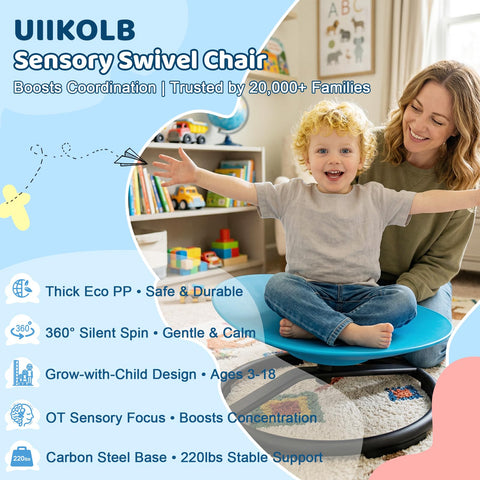 UIIKOLB Spinning Chair blue 360-degree motion supports balanced movement and self-regulation.