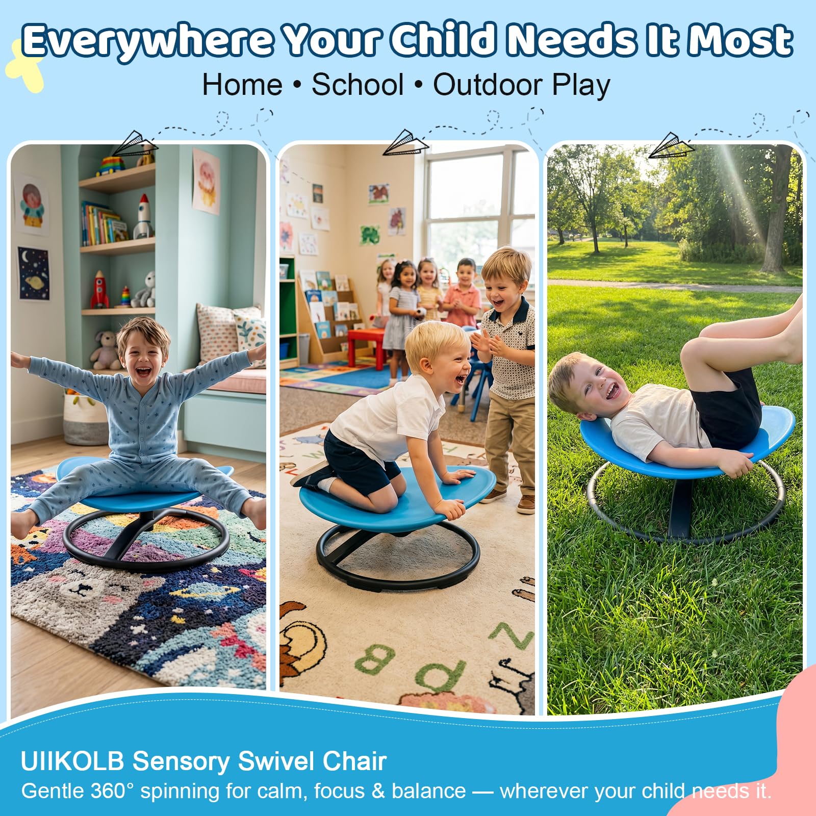 UIIKOLB Spinning Chair full-shot shows compact design for rooms and classrooms.