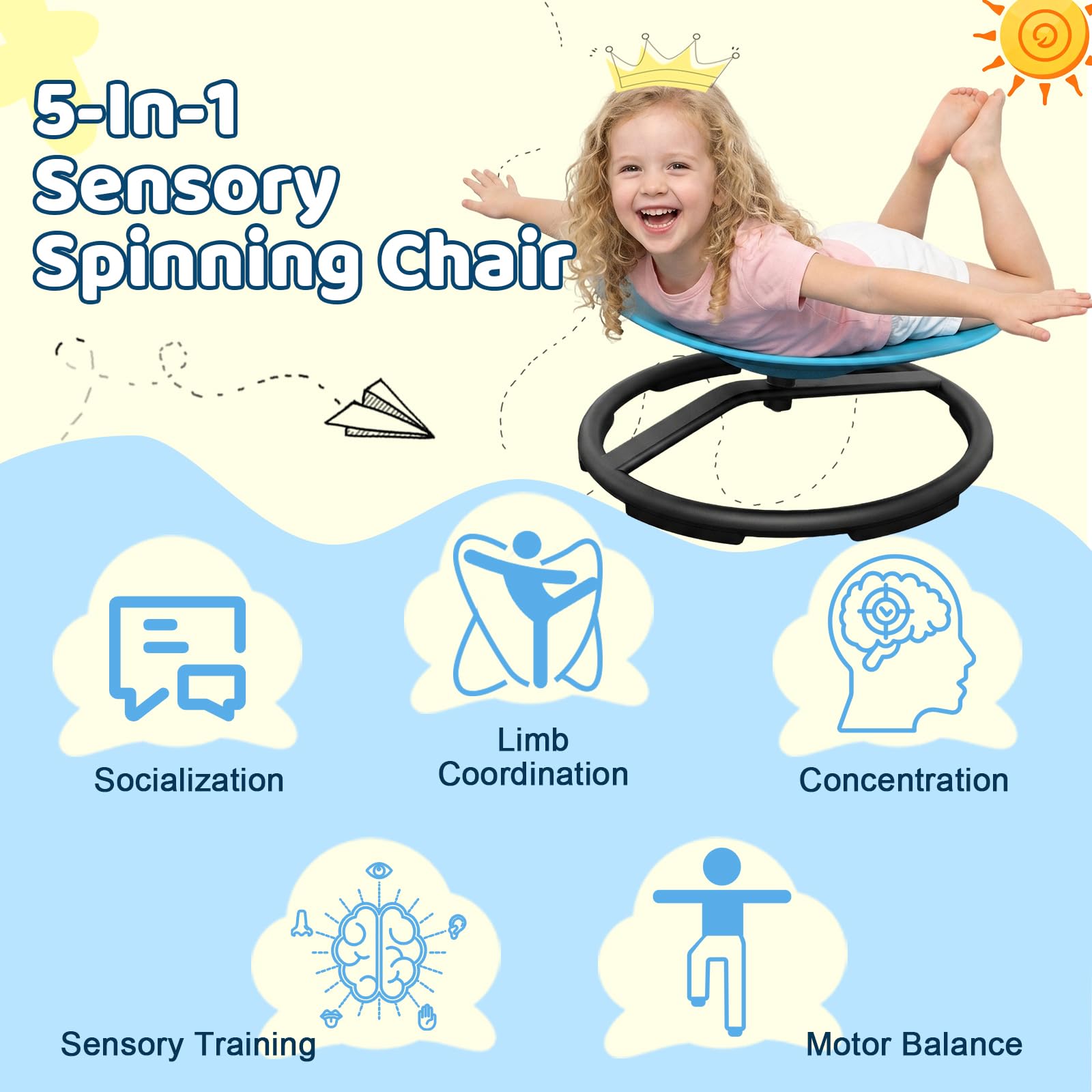 UIIKOLB Spinning Chair in use; kid sits and spins for calming play.