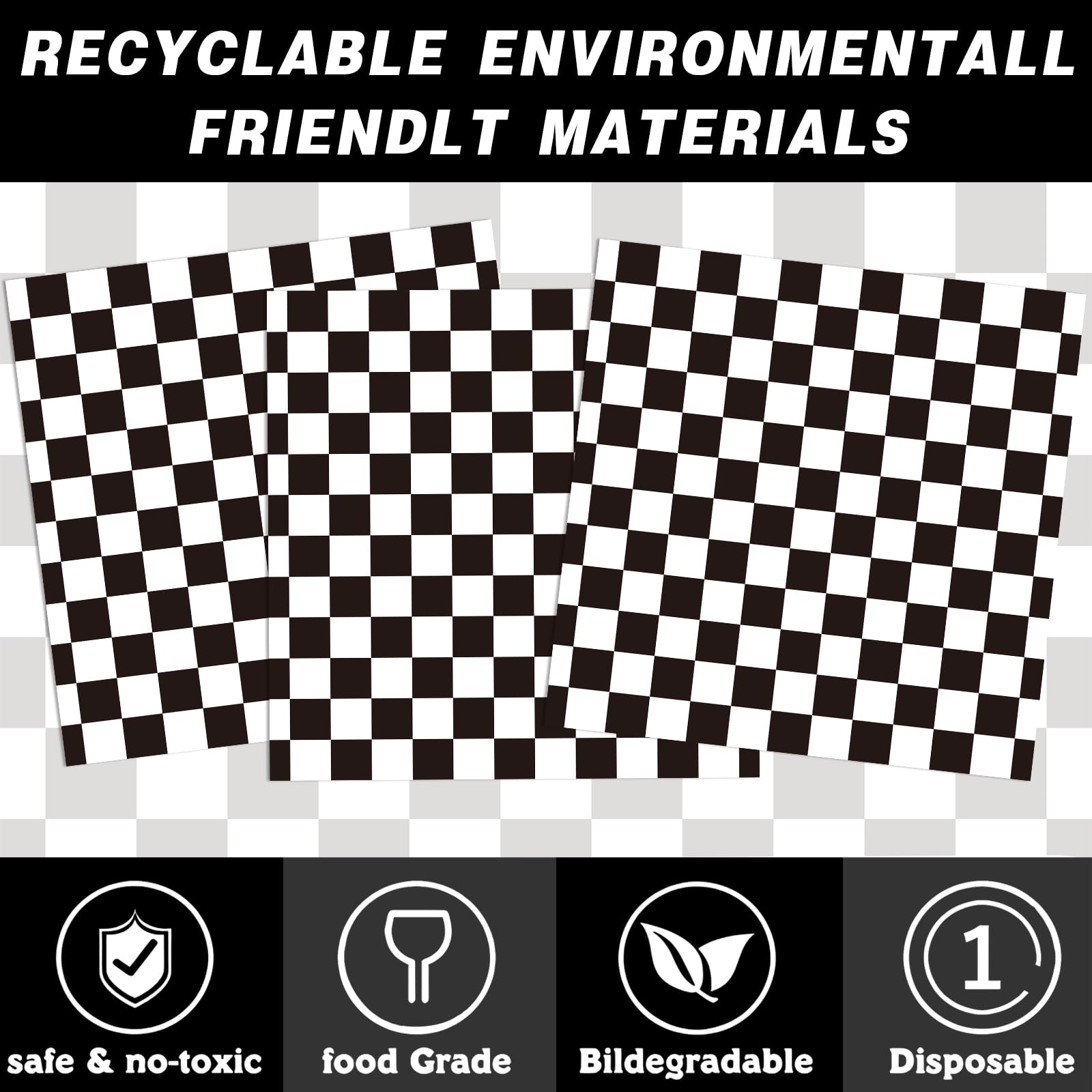 Uikeleexm 6.5-inch napkins complement the checkered theme for quick cleanup