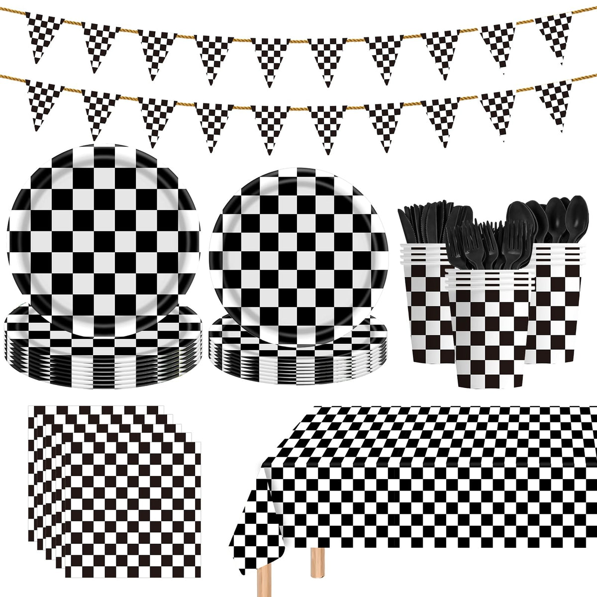 Uikeleexm 9-inch race car plates with bold checkered design for easy serving