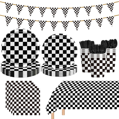 Uikeleexm 9-inch race car plates with bold checkered design for easy serving
