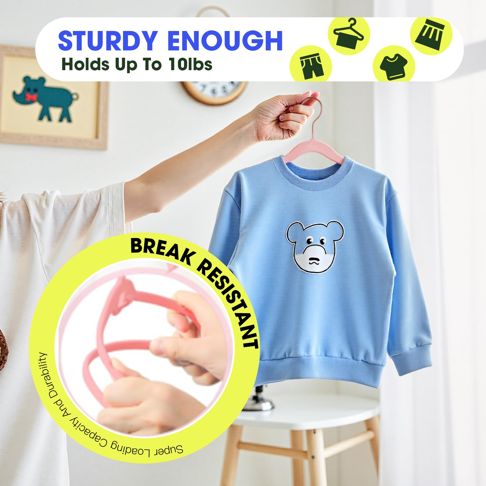 Uinicor Kids Hangers 14-inch size fits a range of kids' clothes.