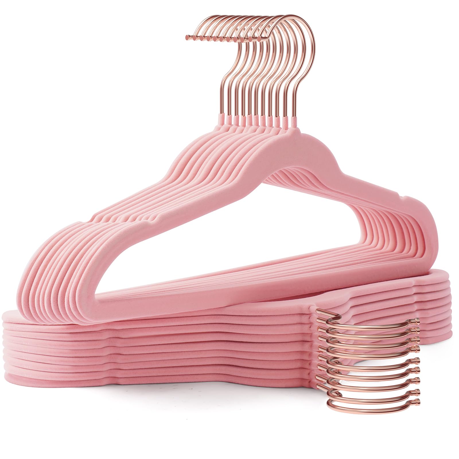 Uinicor Kids Hangers pink velvet 50-pack protect fabrics and keep garments neat.