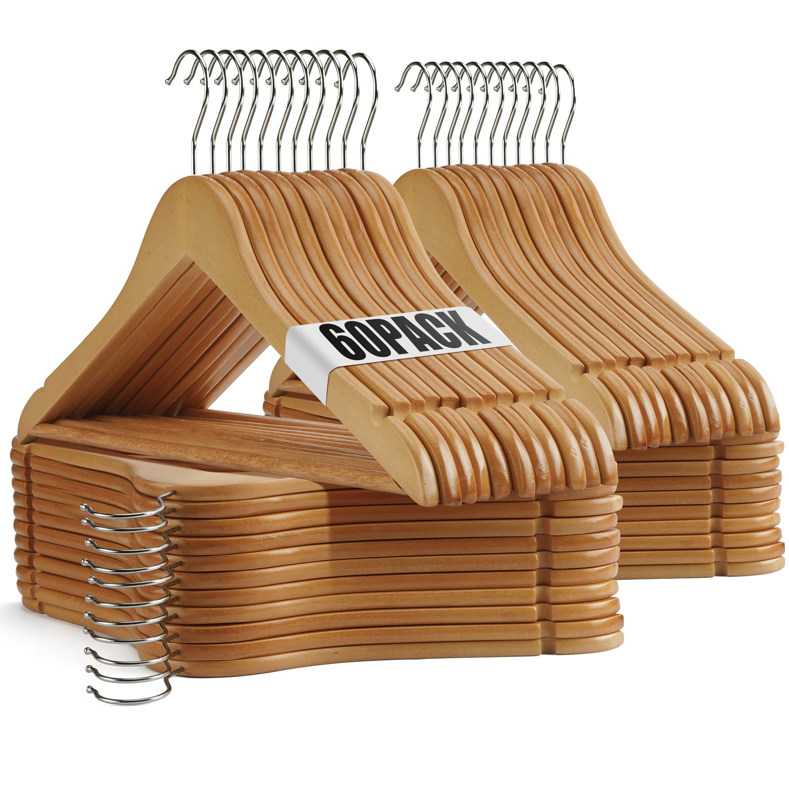 Uinicor wooden hangers with natural finish sturdy for heavy garments