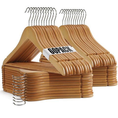 Uinicor wooden hangers with natural finish sturdy for heavy garments