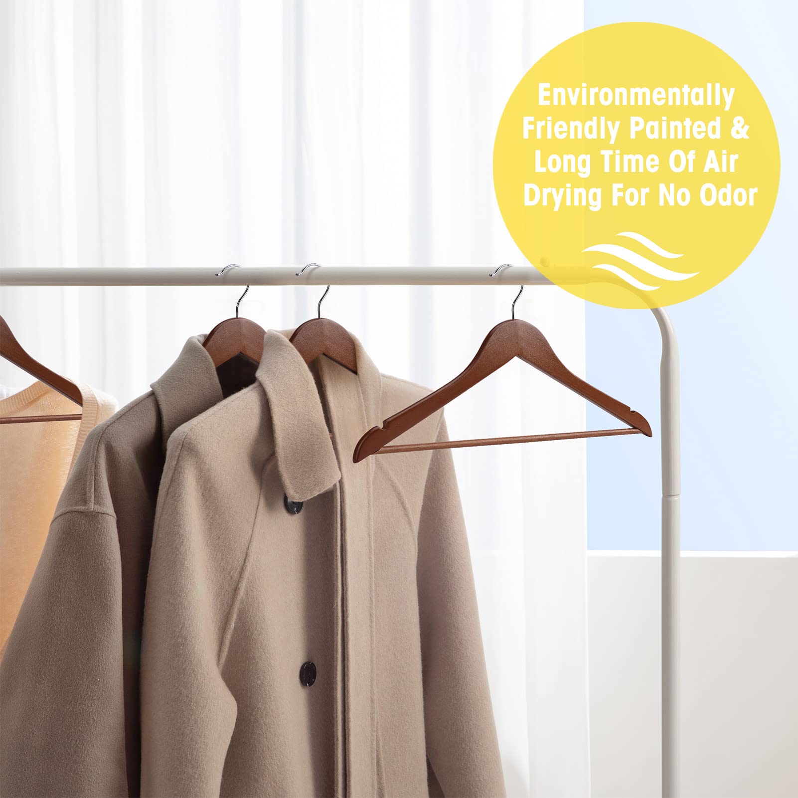 UINICOR wooden hangers non-toxic coating keeps a wood scent