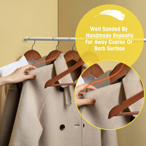 Hangers finished with non-toxic water-based coating and natural wood aroma.