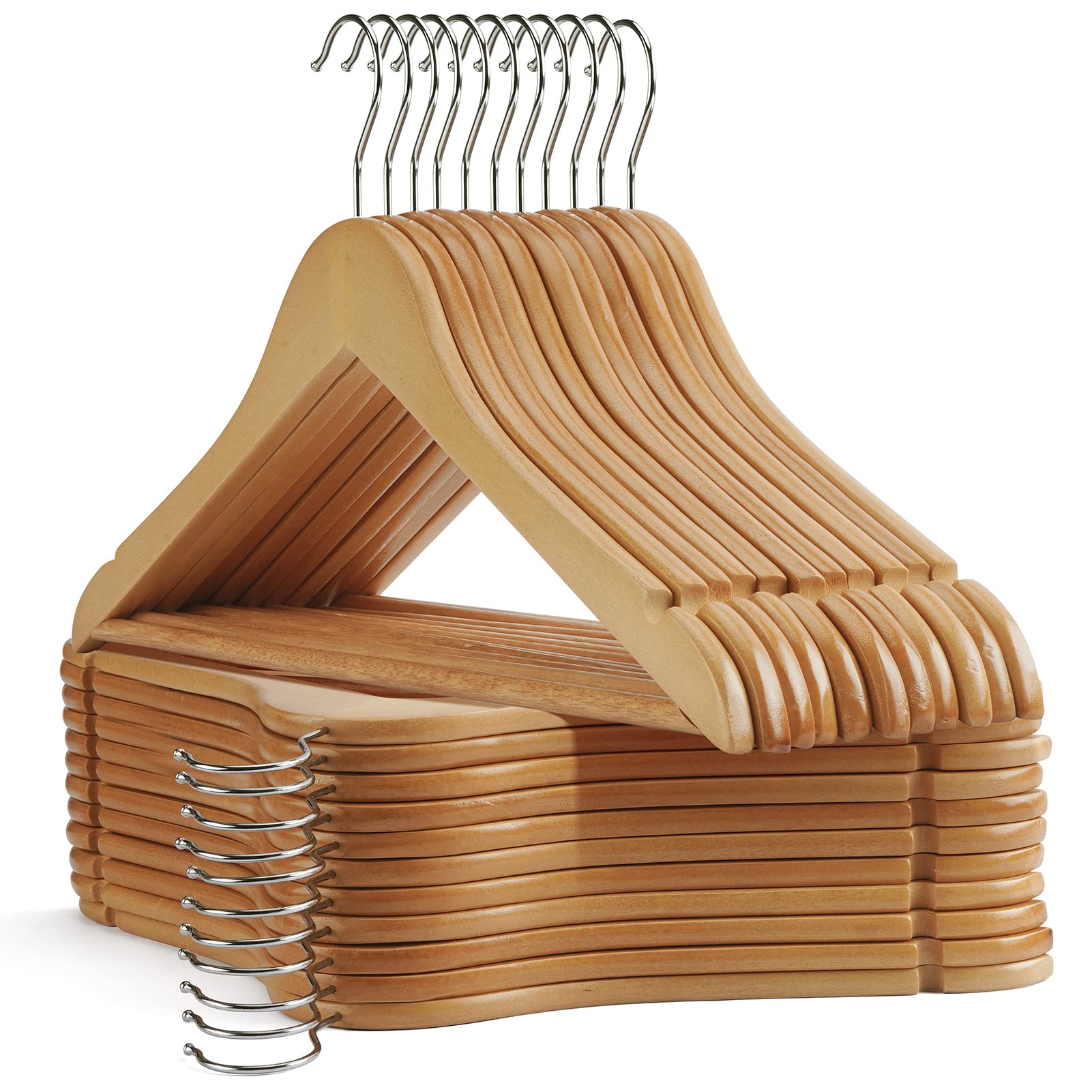 UINICOR wooden hanger with notches on shoulders for secure straps
