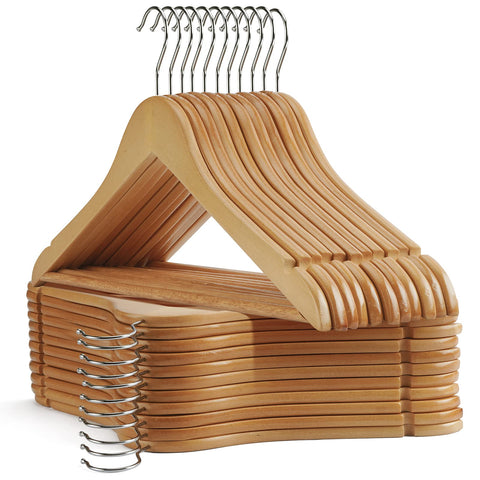 UINICOR wooden hanger with notches on shoulders for secure straps