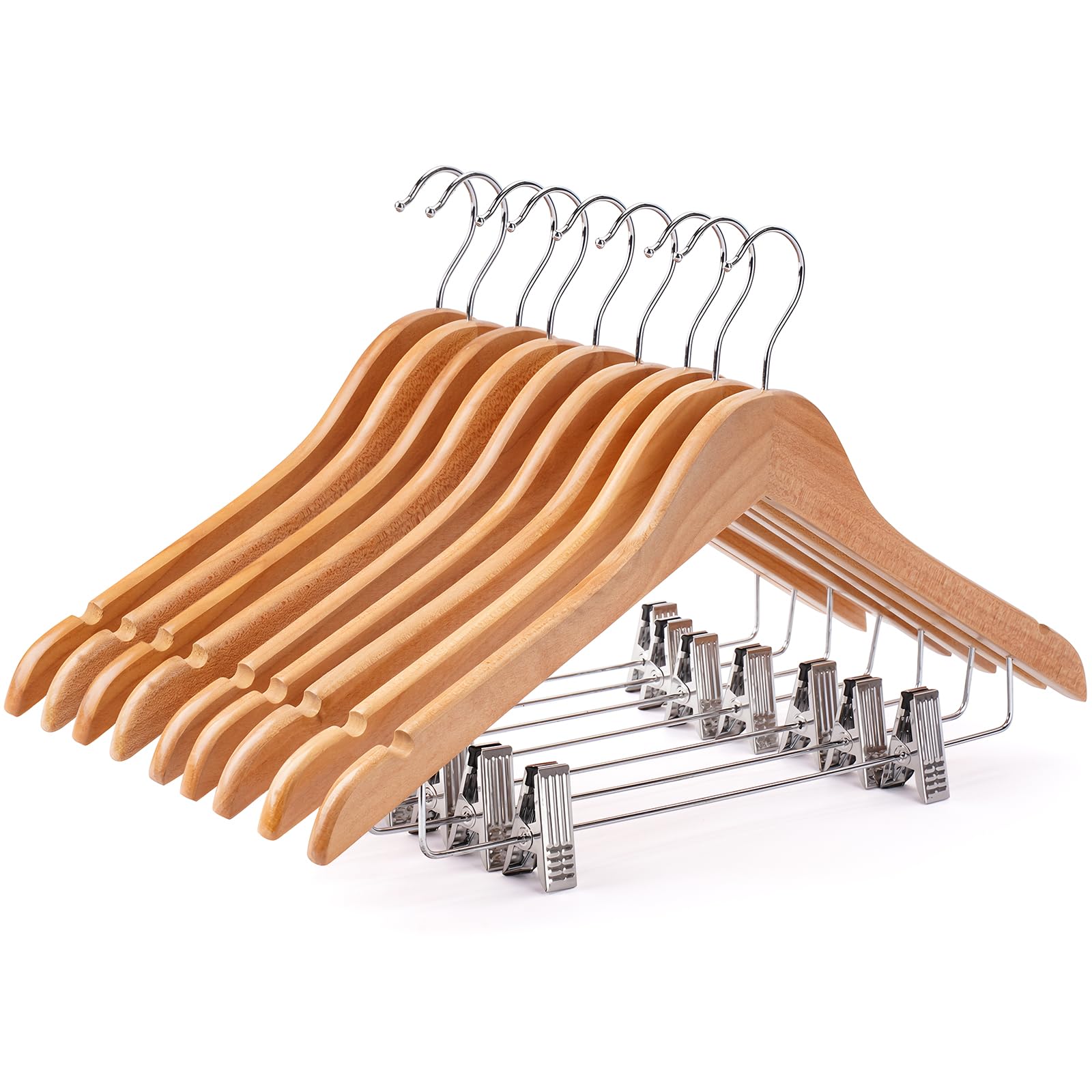 Uinicor wooden hanger with clips holds jeans securely in a 12-pack set