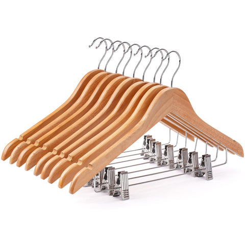 Uinicor wooden hanger with clips holds jeans securely in a 12-pack set