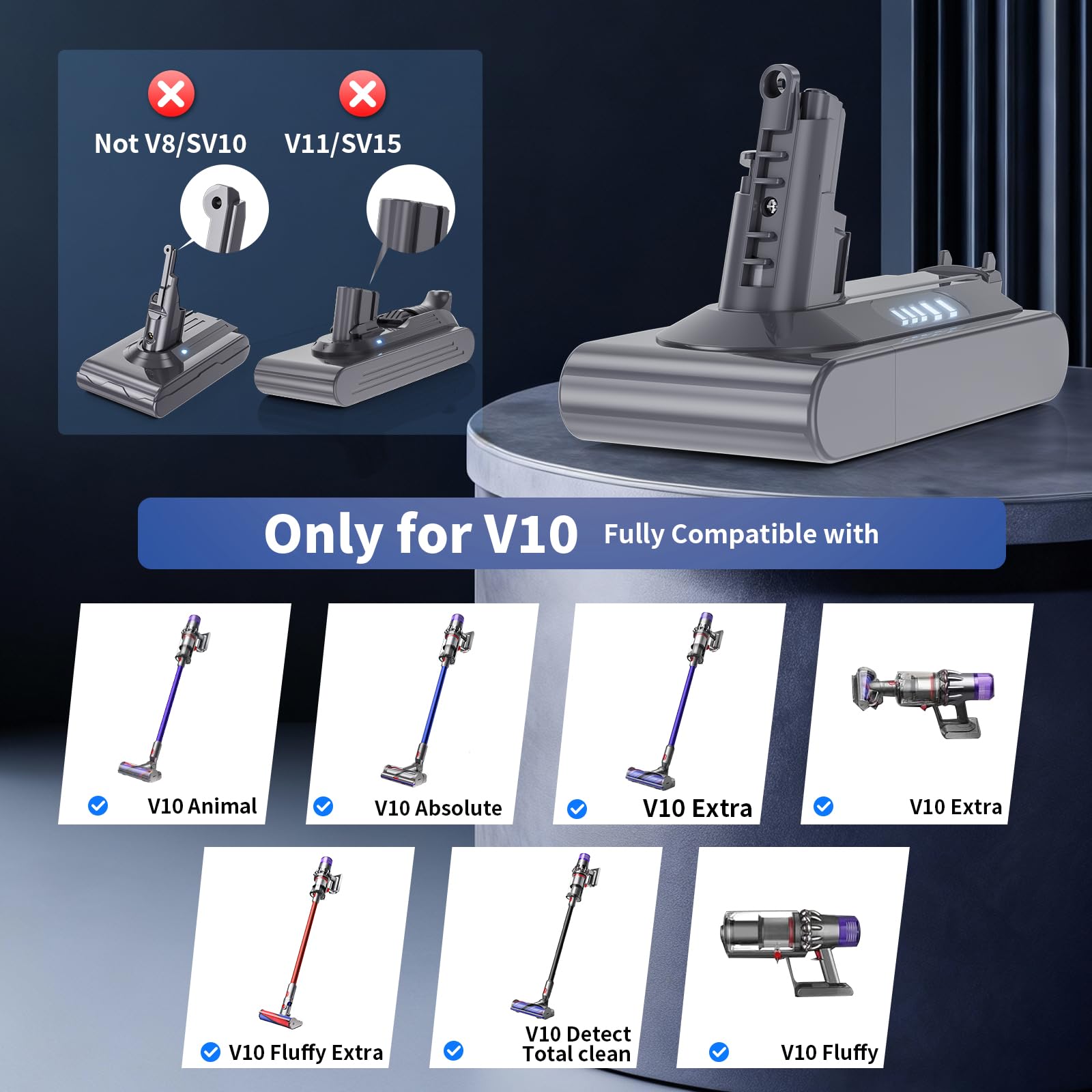 Uionvot Dyson V10 battery side view highlighting slim form