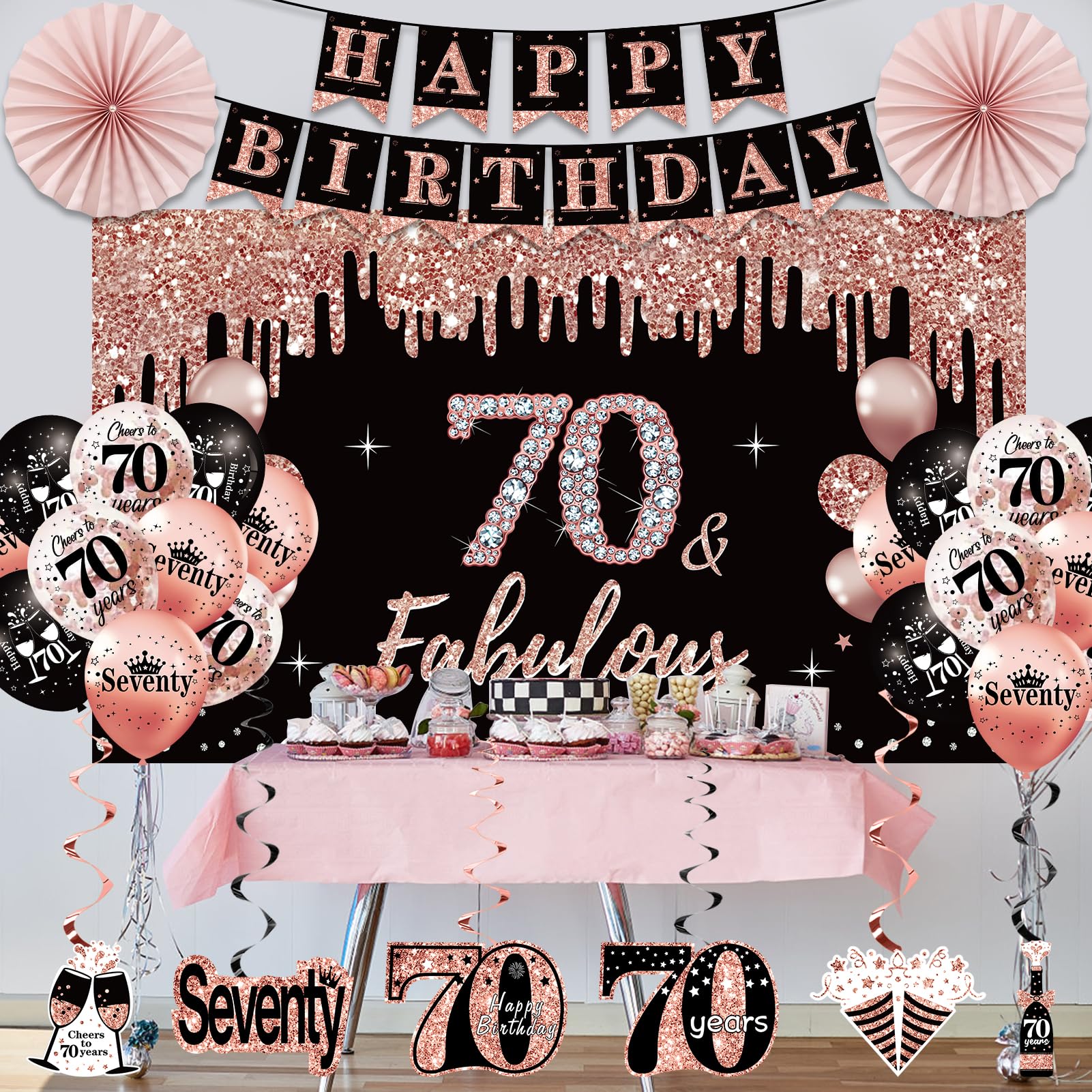 Uiorgui 70th balloons add festive color and buoyant energy.