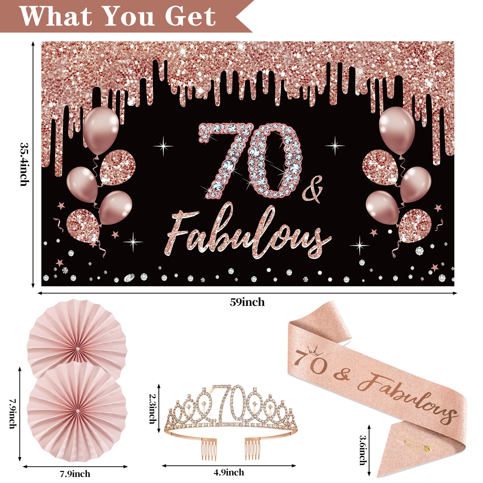 Uiorgui 70th banner brightens walls with elegant black and rose gold lettering.